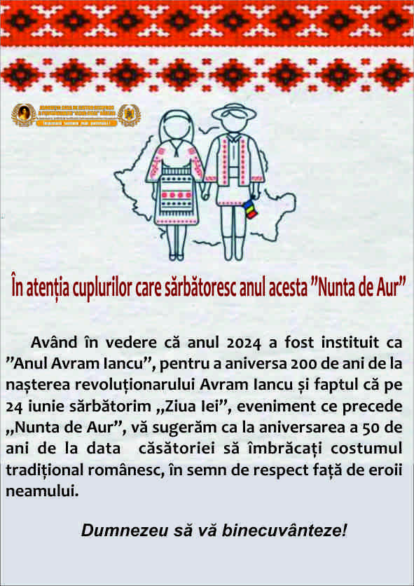 În atenția cuplurilor care sărbătoresc anul acesta ”Nunta de Aur” 